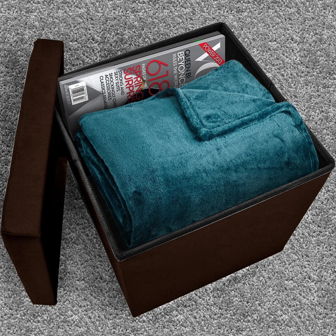 Faux Suede Storage Ottoman Cube