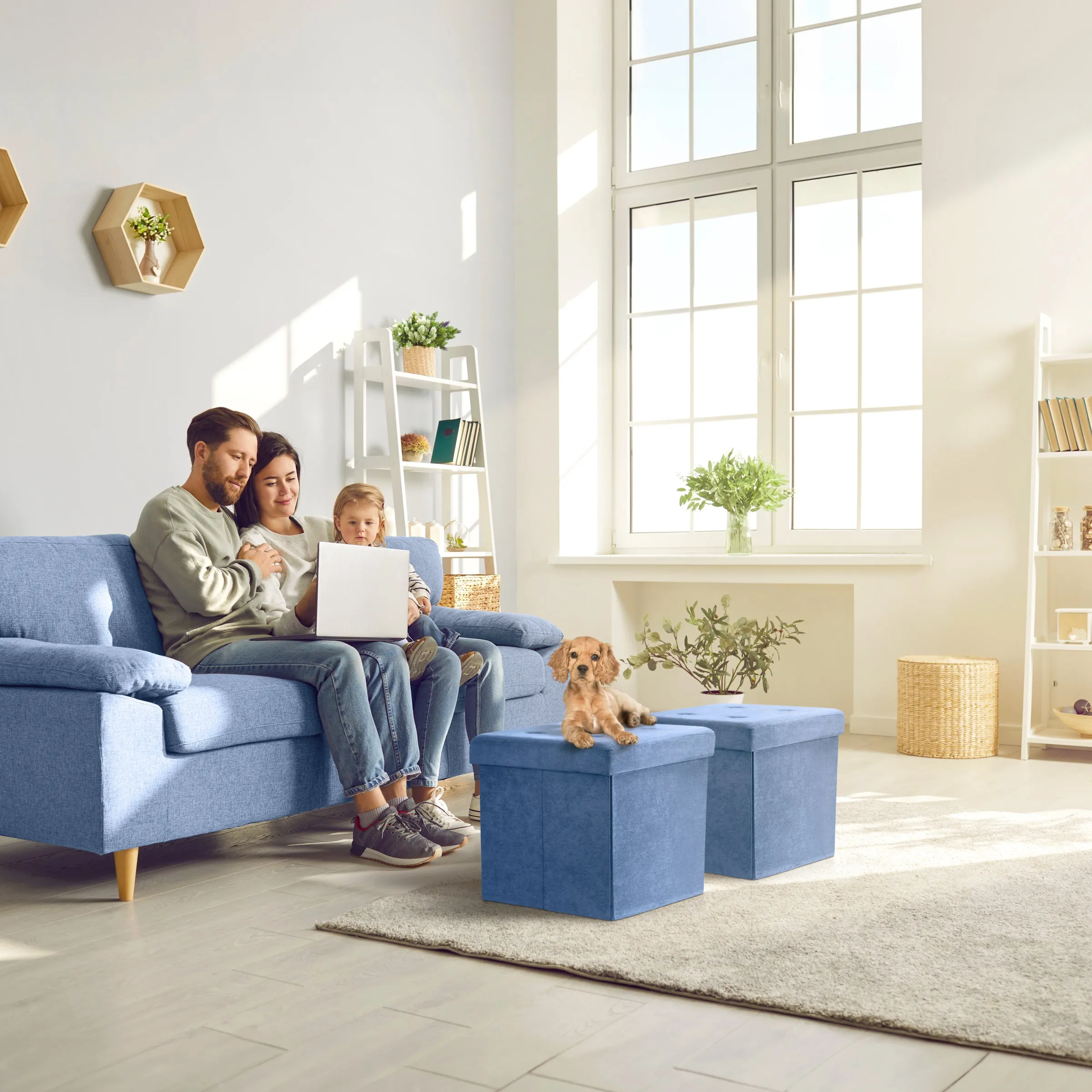 Faux Suede Storage Ottoman Cube