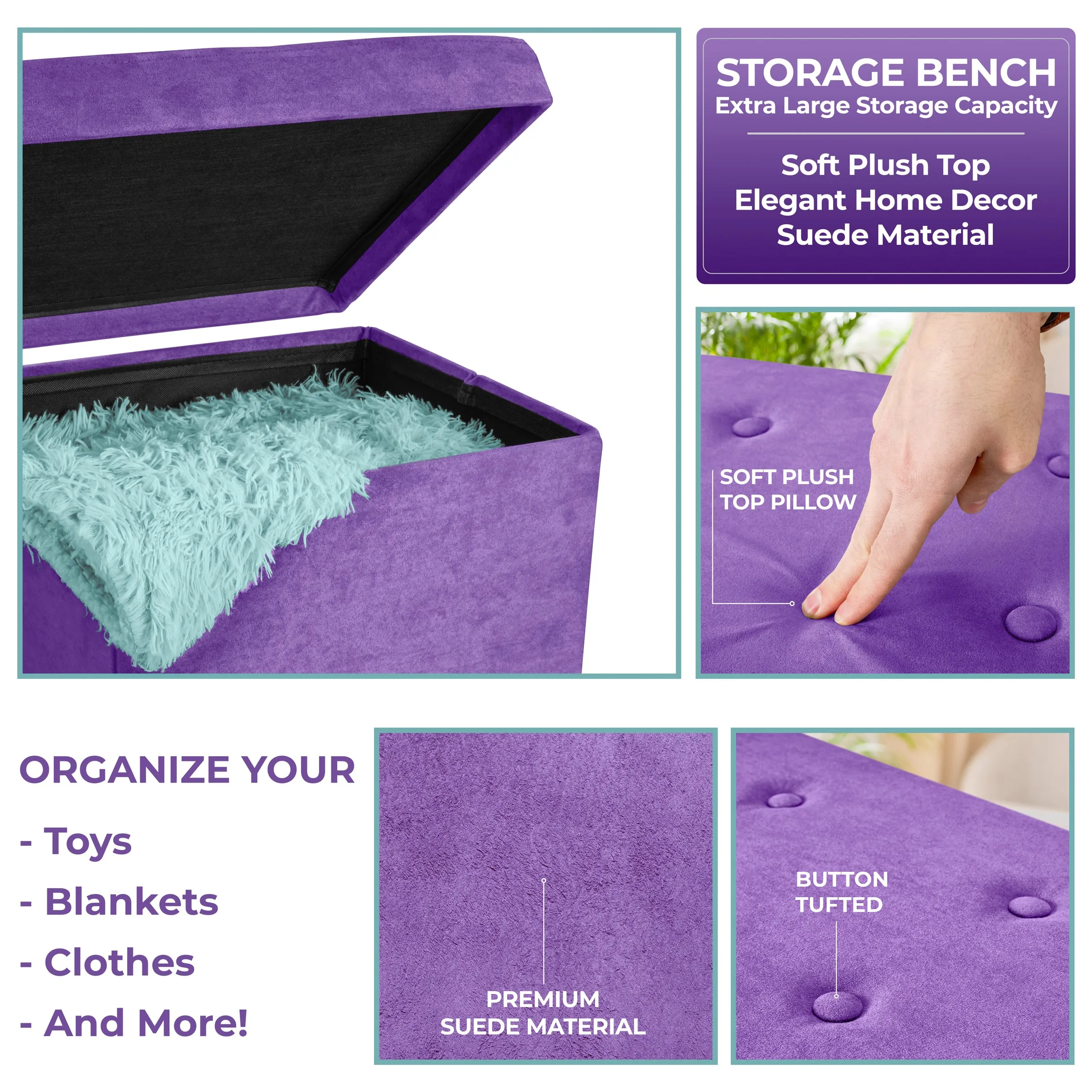 Faux Suede Storage Ottoman Cube