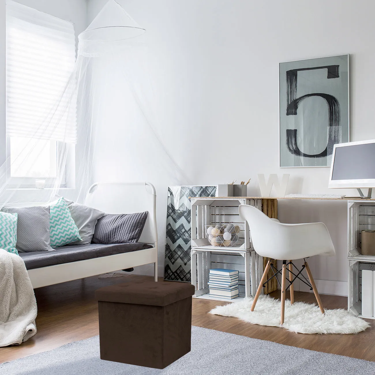 Faux Suede Storage Ottoman Cube