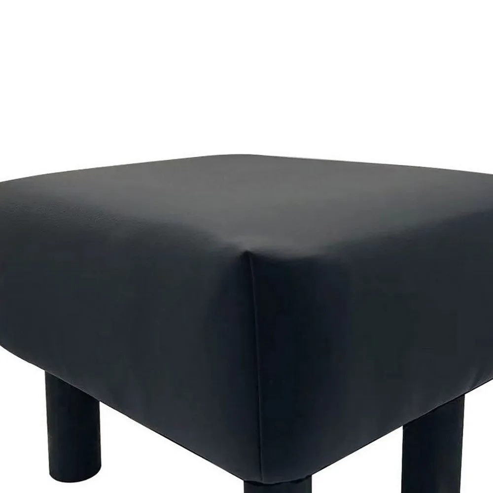 Ginni Footstool Ottoman Set of 2, Black Faux Leather, Soft Seat, Wood Legs By Casagear Home