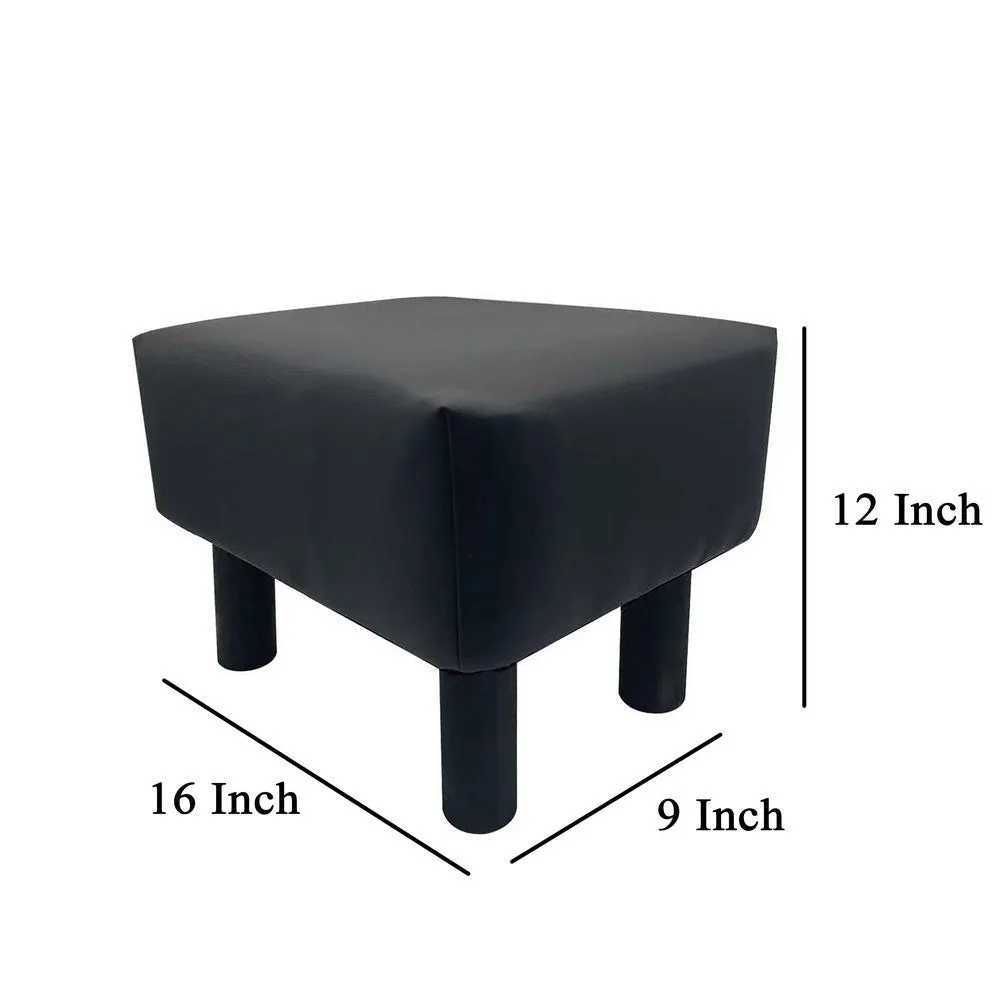 Ginni Footstool Ottoman Set of 2, Black Faux Leather, Soft Seat, Wood Legs By Casagear Home