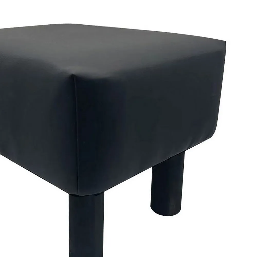 Ginni Footstool Ottoman Set of 2, Black Faux Leather, Soft Seat, Wood Legs By Casagear Home