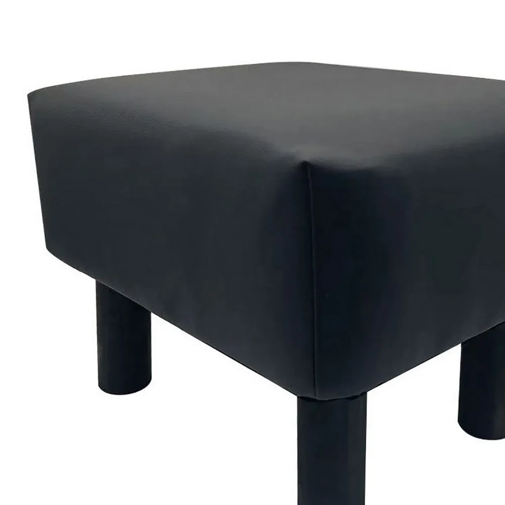 Ginni Footstool Ottoman Set of 2, Black Faux Leather, Soft Seat, Wood Legs By Casagear Home