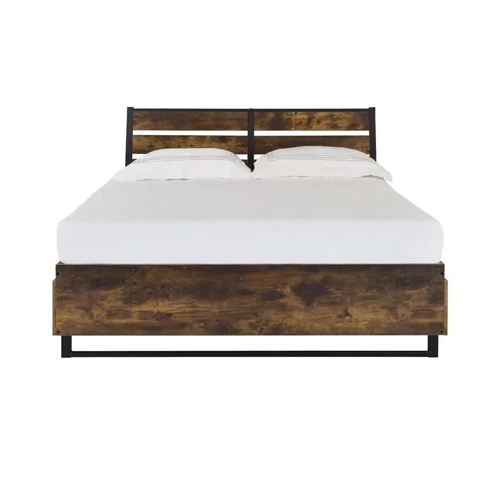 Giuliana Industrial Queen Bed w/Storage Drawers, Rustic Oak & Black Finish