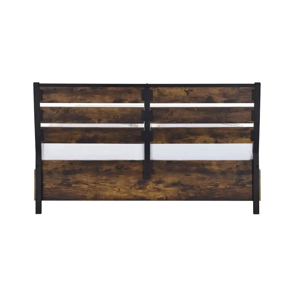 Giuliana Industrial Queen Bed w/Storage Drawers, Rustic Oak & Black Finish