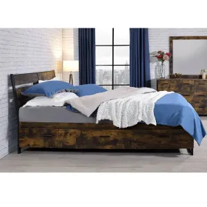 Giuliana Industrial Queen Bed w/Storage Drawers, Rustic Oak & Black Finish