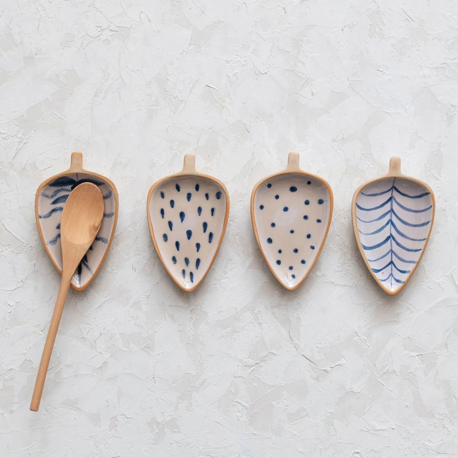 Hand-Painted Stoneware Leaf Shaped Dish