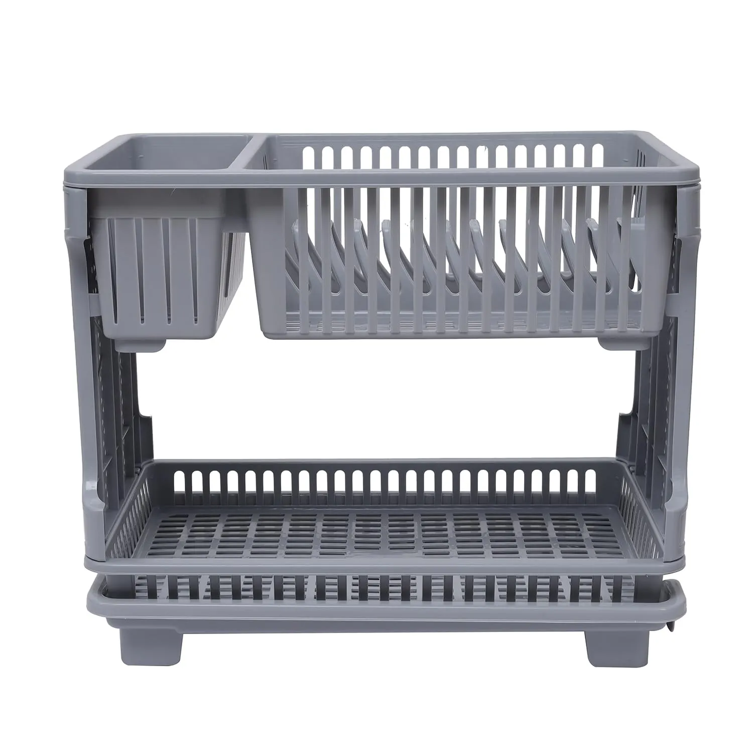 Heart Home Dish Rack | Plastic Dish Rack with Drainer | Drying Basket with Tray | Kitchen Drying Rack with Tray | Bartan Stand for Kitchen | Bartan Jali Rack | Gray