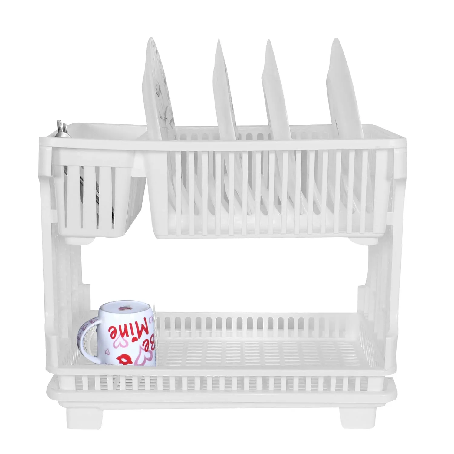 Heart Home Dish Rack | Plastic Dish Rack with Drainer | Drying Basket with Tray | Kitchen Drying Rack with Tray | Bartan Stand for Kitchen | Bartan Jali Rack | White