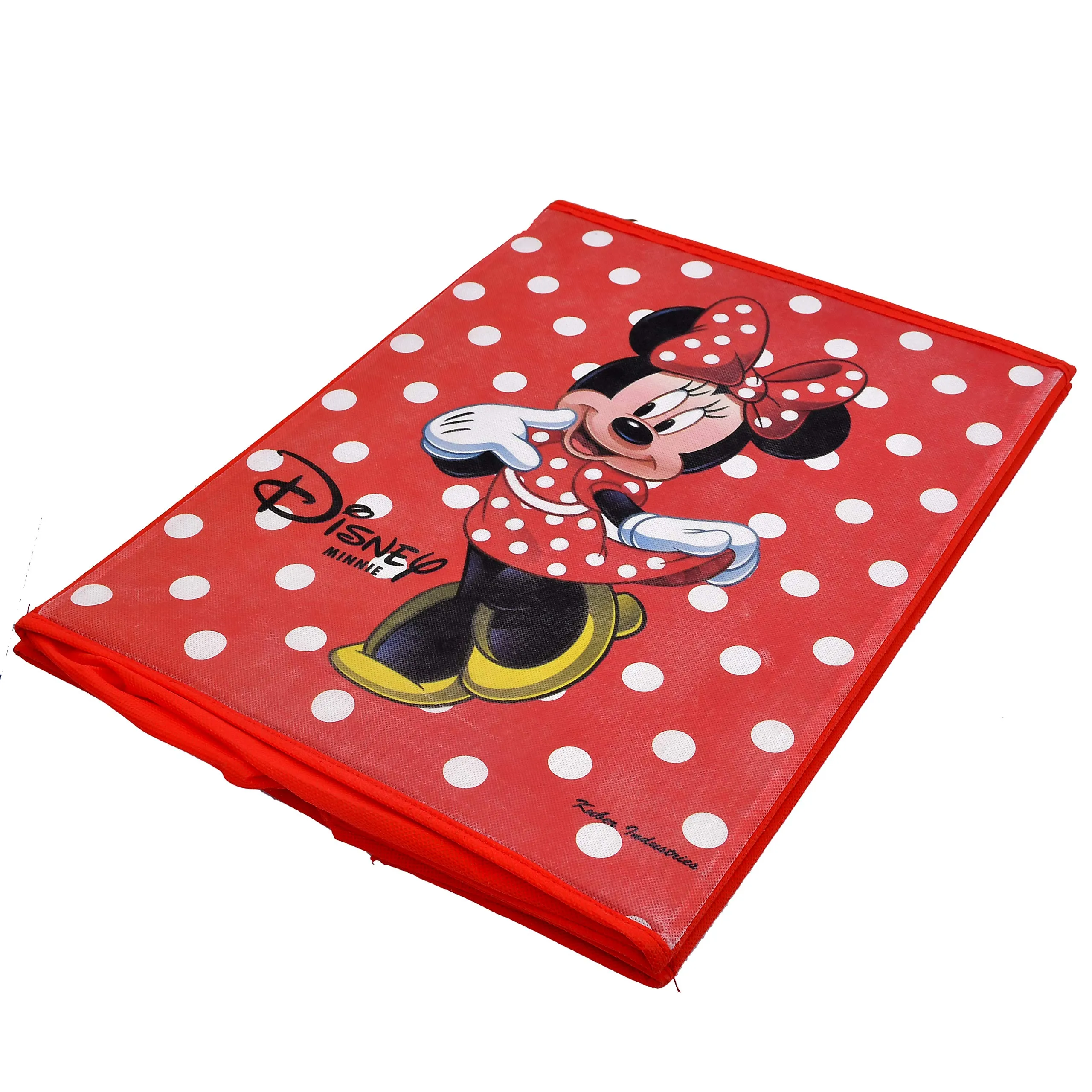 Heart Home Disney Minnie Print Non Woven Fabric Foldable Laundry Basket, Toy Storage Basket, Cloth Storage Basket with Lid & Handles (Red)- HEART4245, Standard