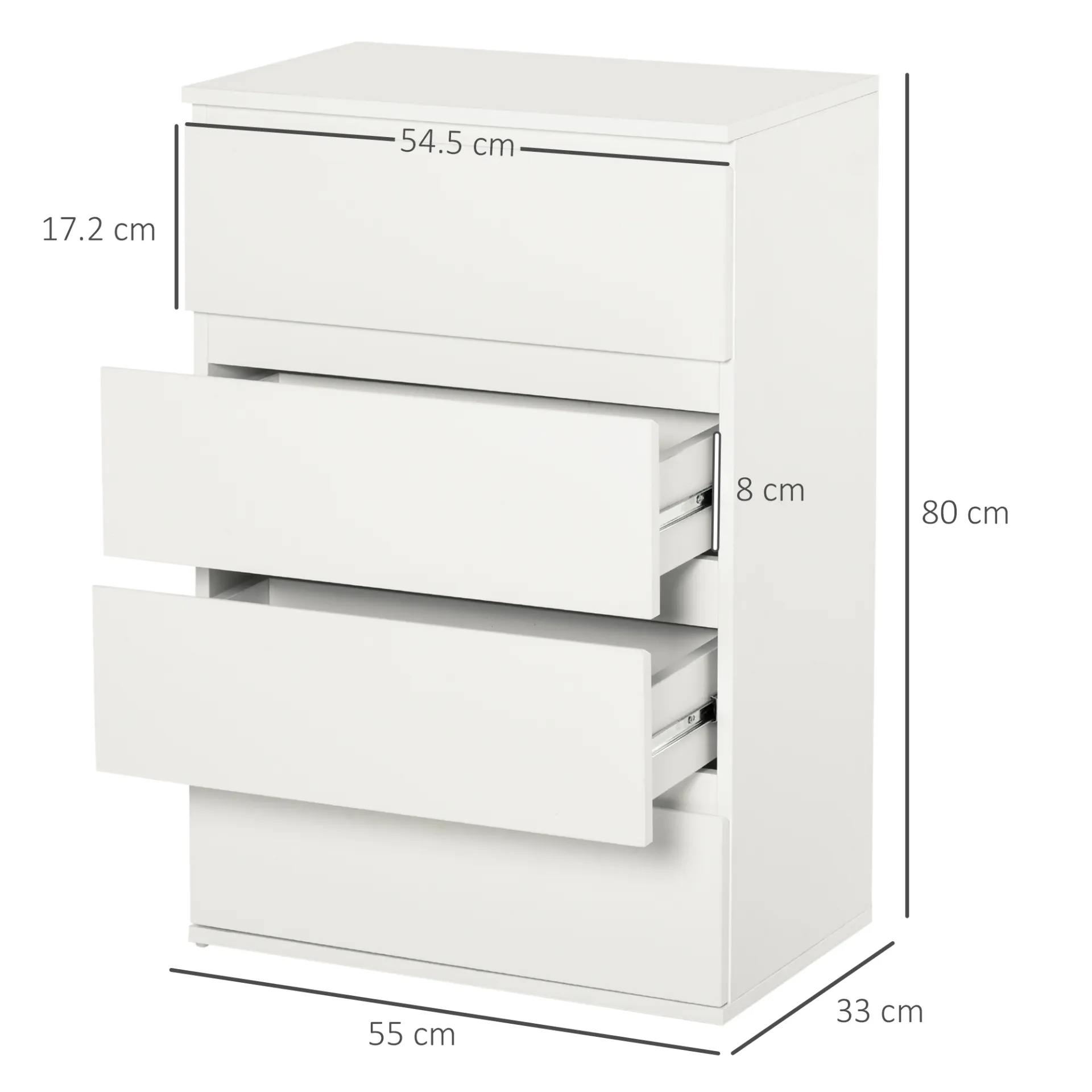 HOMCOM White 4-Drawer Chest of Drawers – Stylish & Functional Storage Solution for Bedroom & Living Room