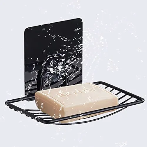 JRM's Wall Mounted Self Adhesive No Drilling Stainless Steel Bar Soap Dish for Bathroom Kitchen Sink (1Pc, Black)