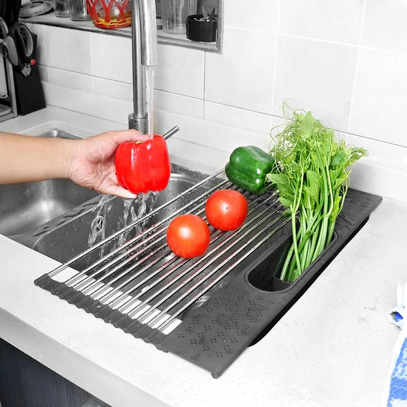 Kitchen Drain Rack Vegetable Fruit Dish Sponge Drainer Holder Basket Dinnerware Drying Shelf Stainless Steel Drainer Holder