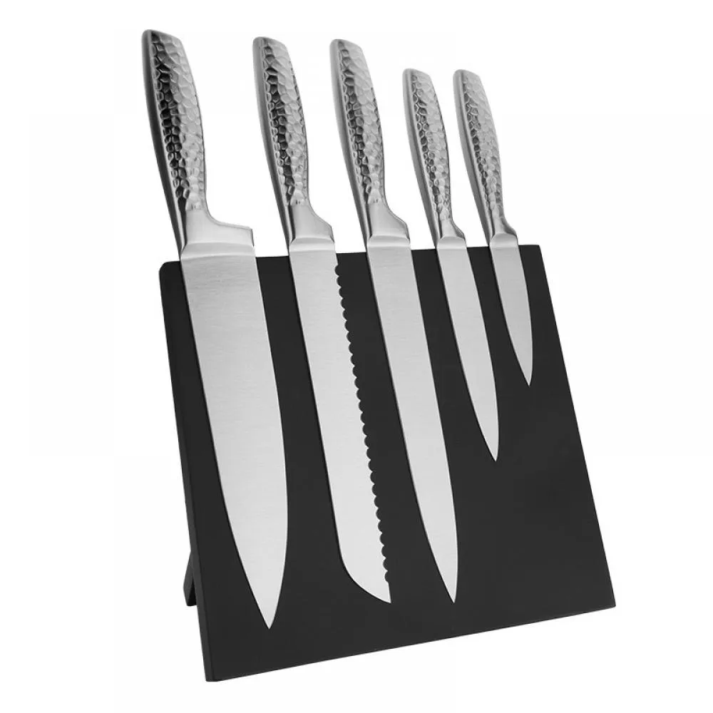 Kitchen Knife Set with Magnetic Knife Holder, 6 Pieces Titanium Plated Stainless Steel Sharp Kitchen Chef's Knife Including Chef's Knife, Bread Knife