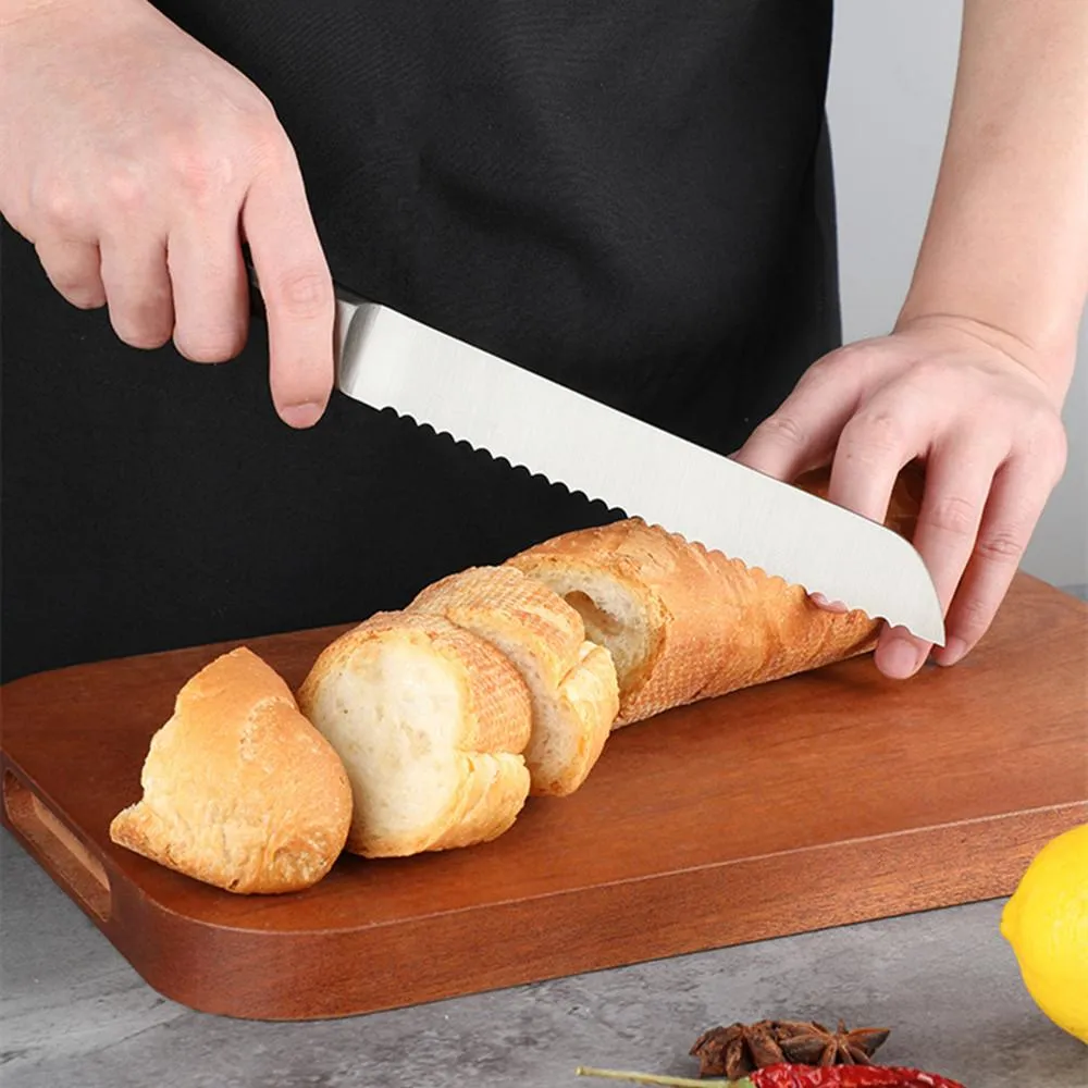 Kitchen Knife Set with Magnetic Knife Holder, 6 Pieces Titanium Plated Stainless Steel Sharp Kitchen Chef's Knife Including Chef's Knife, Bread Knife