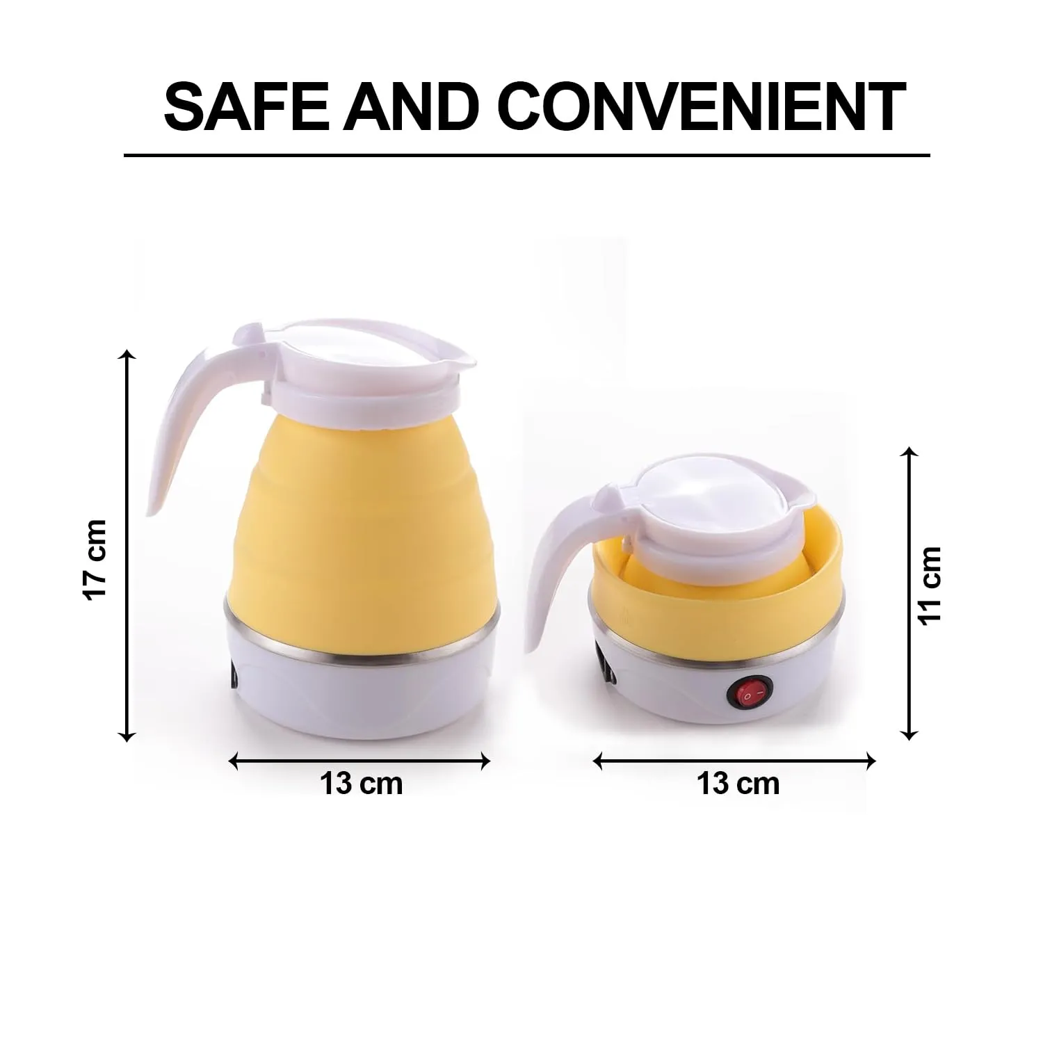 Kuber Industries Pack of 2 Foldable Electric Kettle 600 ML|Silicone Body With 304-Stainless Steel Base|Leak Proof Design|Multipurpose Portable Electric Kettle for Travel, Office & Home|600W|Yellow