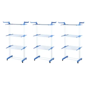 Kuber Industries Pack of 3 Stainless Steel Cloth Drying Stand | Foldable Wings | Balcony and Indoor | Easy to Assemble| Corrosion Free| Color-Blue| TW116BU