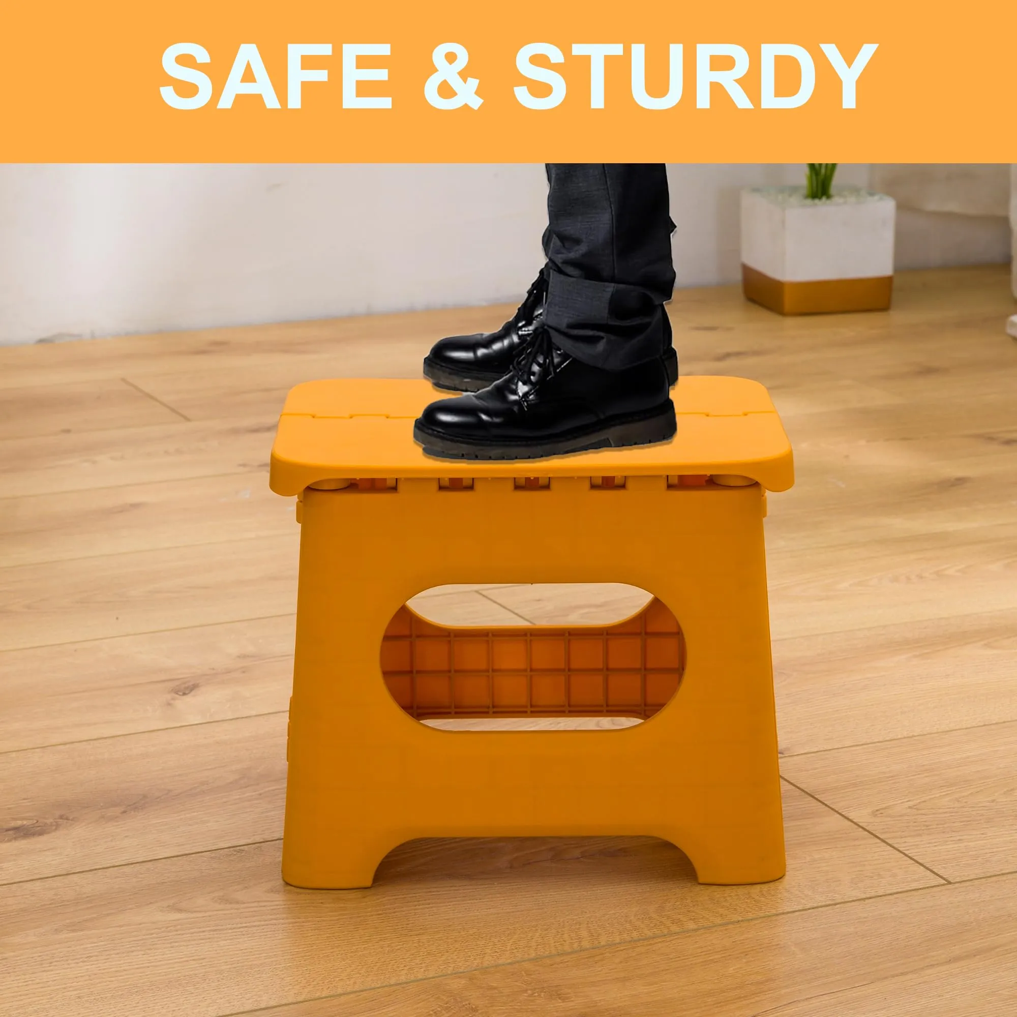 Kuber Industries (Set of 3) Small Folding Stool for Sitting - Plastic Foldable & Portable Step Stool for Kids - Orange