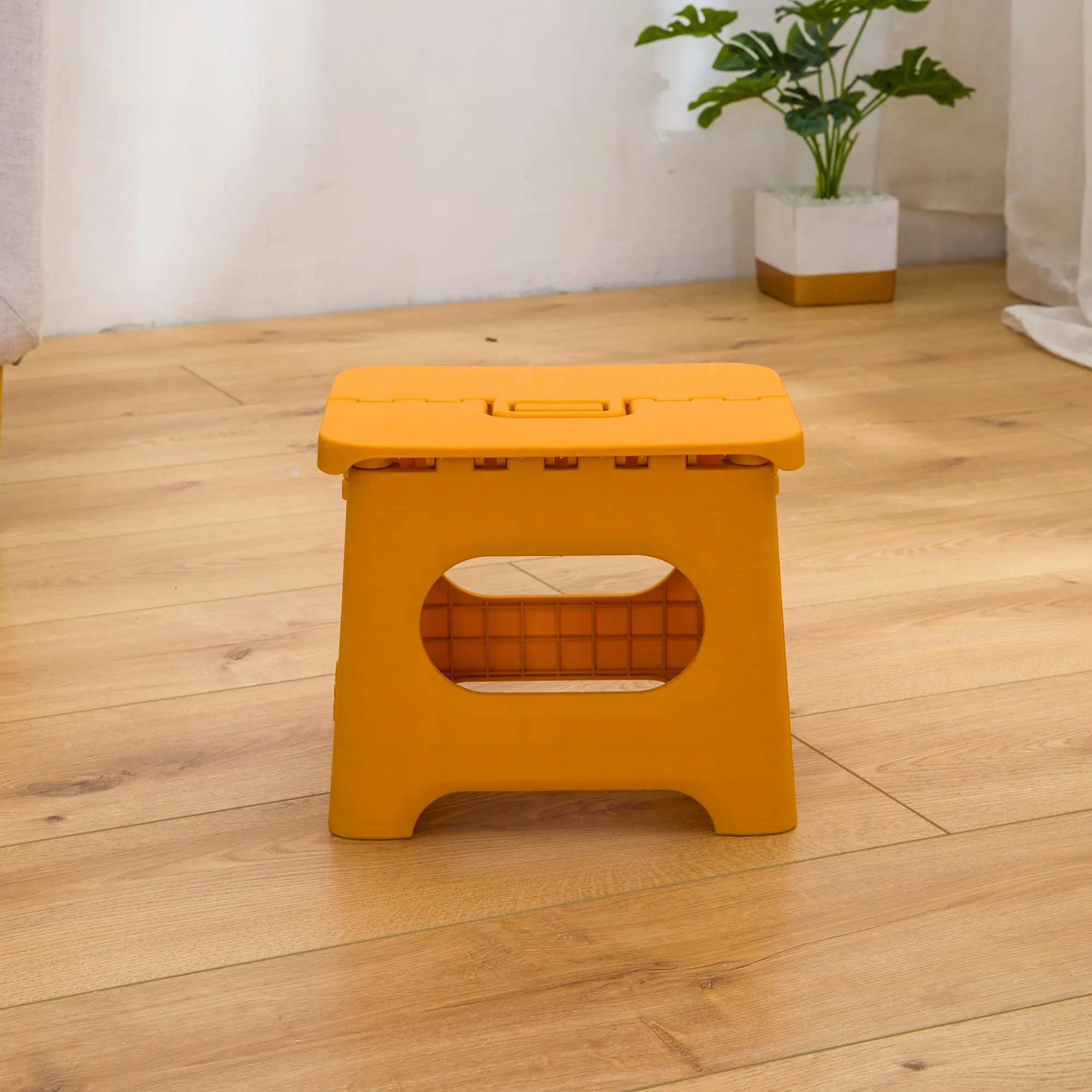 Kuber Industries (Set of 3) Small Folding Stool for Sitting - Plastic Foldable & Portable Step Stool for Kids - Orange