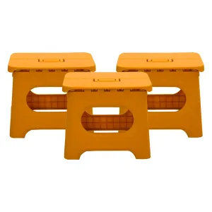 Kuber Industries (Set of 3) Small Folding Stool for Sitting - Plastic Foldable & Portable Step Stool for Kids - Orange