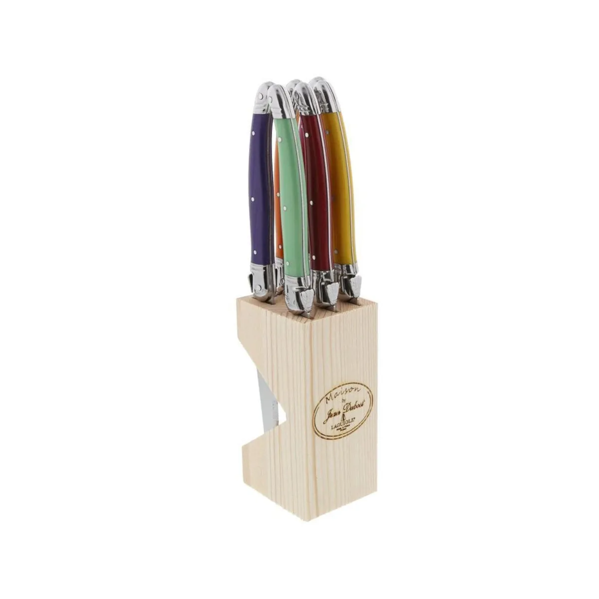 Laguiole Jean Dubost Maison Knife Set with Block Mixed 6 Piece