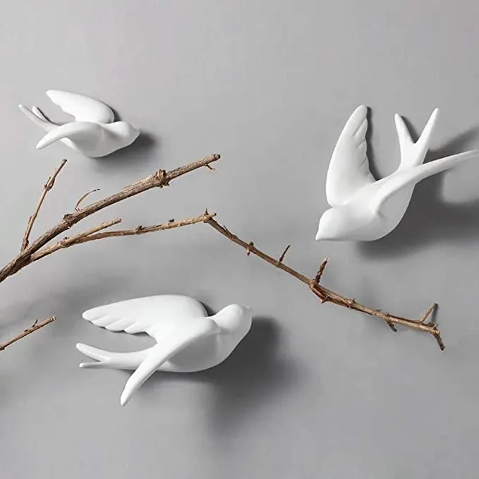 Large White Ceramic Wall Sparrows