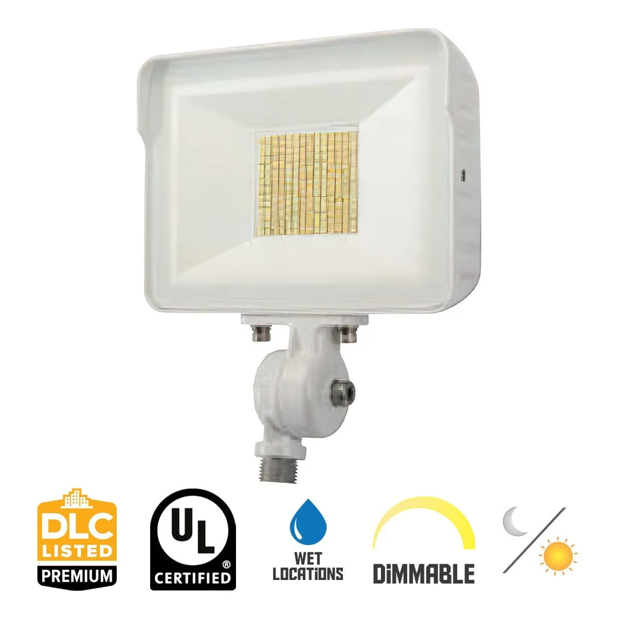 LED Flood Light With Photocell, 75 Watts, 10000 Lumens, 30K/40K/50K, 120-277V, White