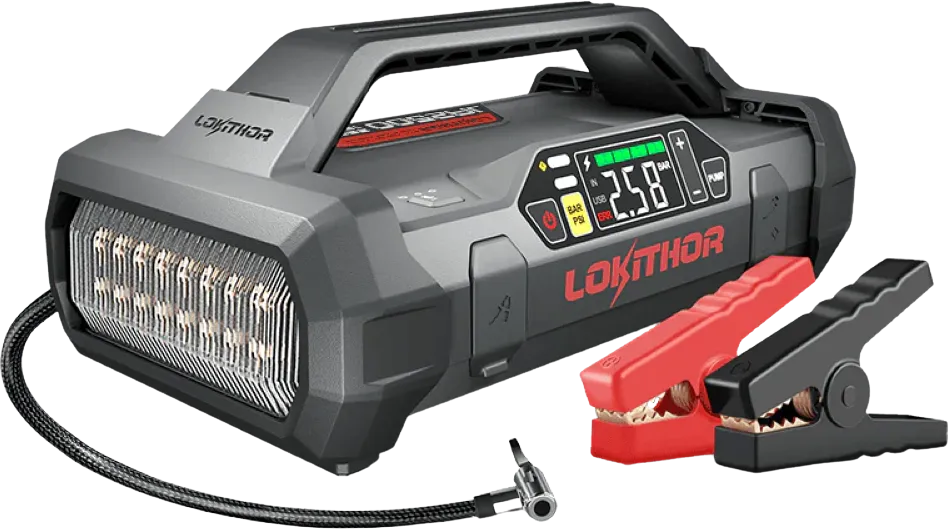 Lokithor JA2500 Jump Starter 60W 12V 2500A LiFePO4 and 150PSI Air Inflator New