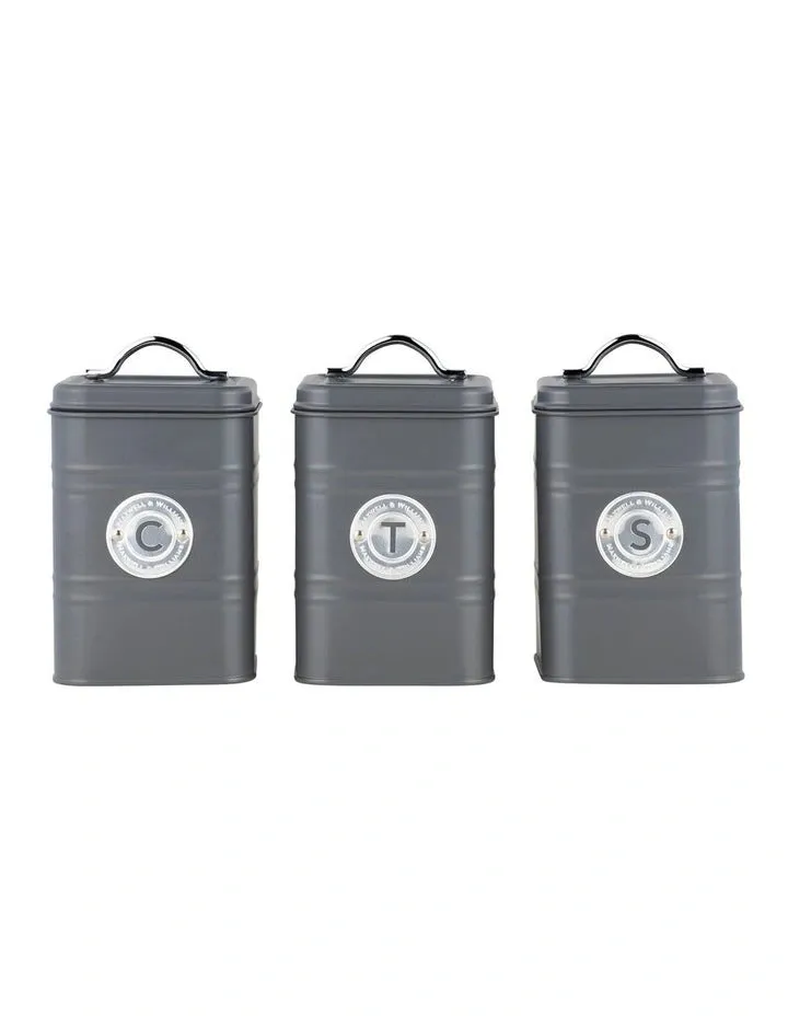 Maxwell & Williams Grantham Canisters Set of 3 - Charcoal - Gift Box