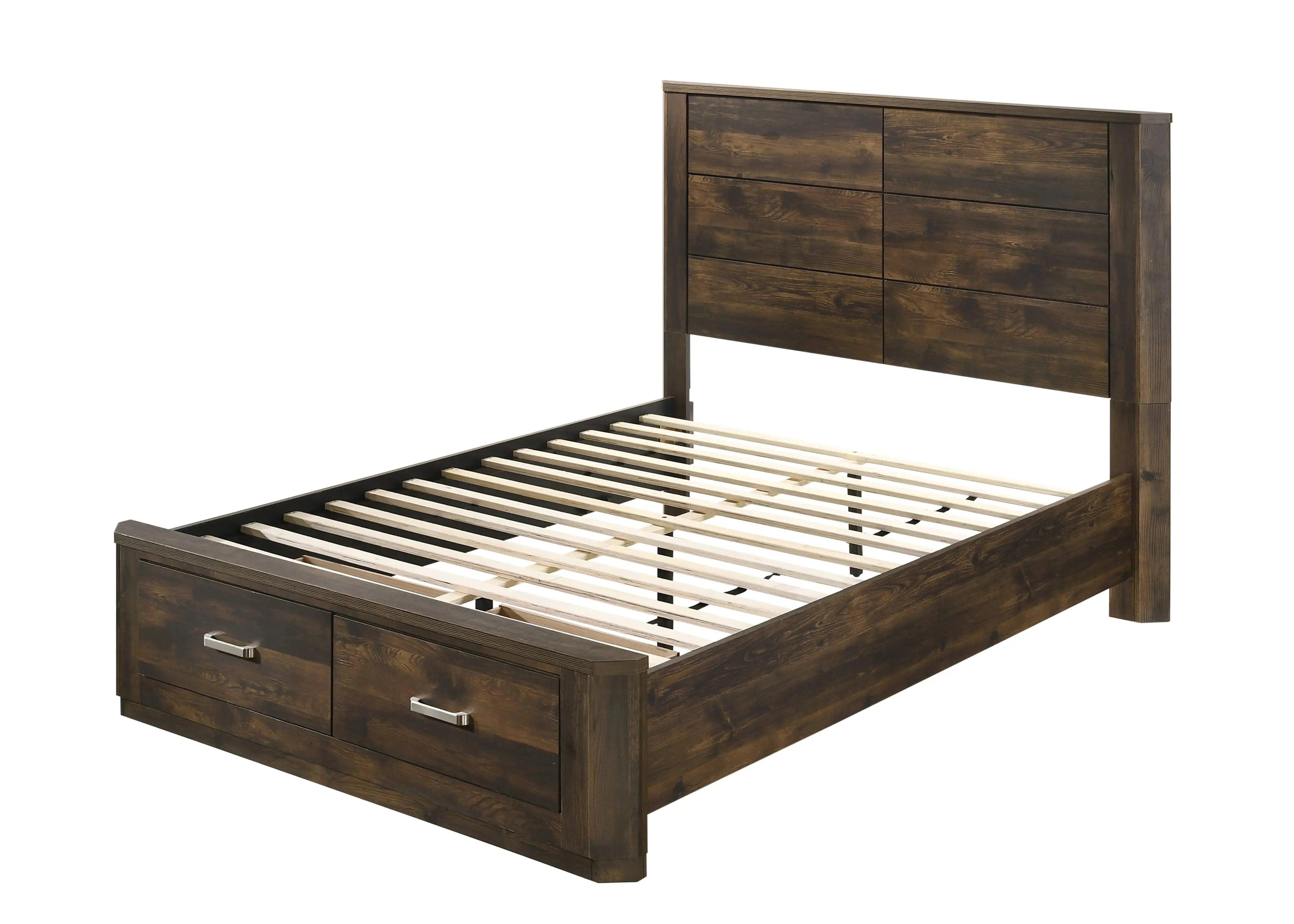 Mira King Bed w/Front Drawers, Rustic Walnut