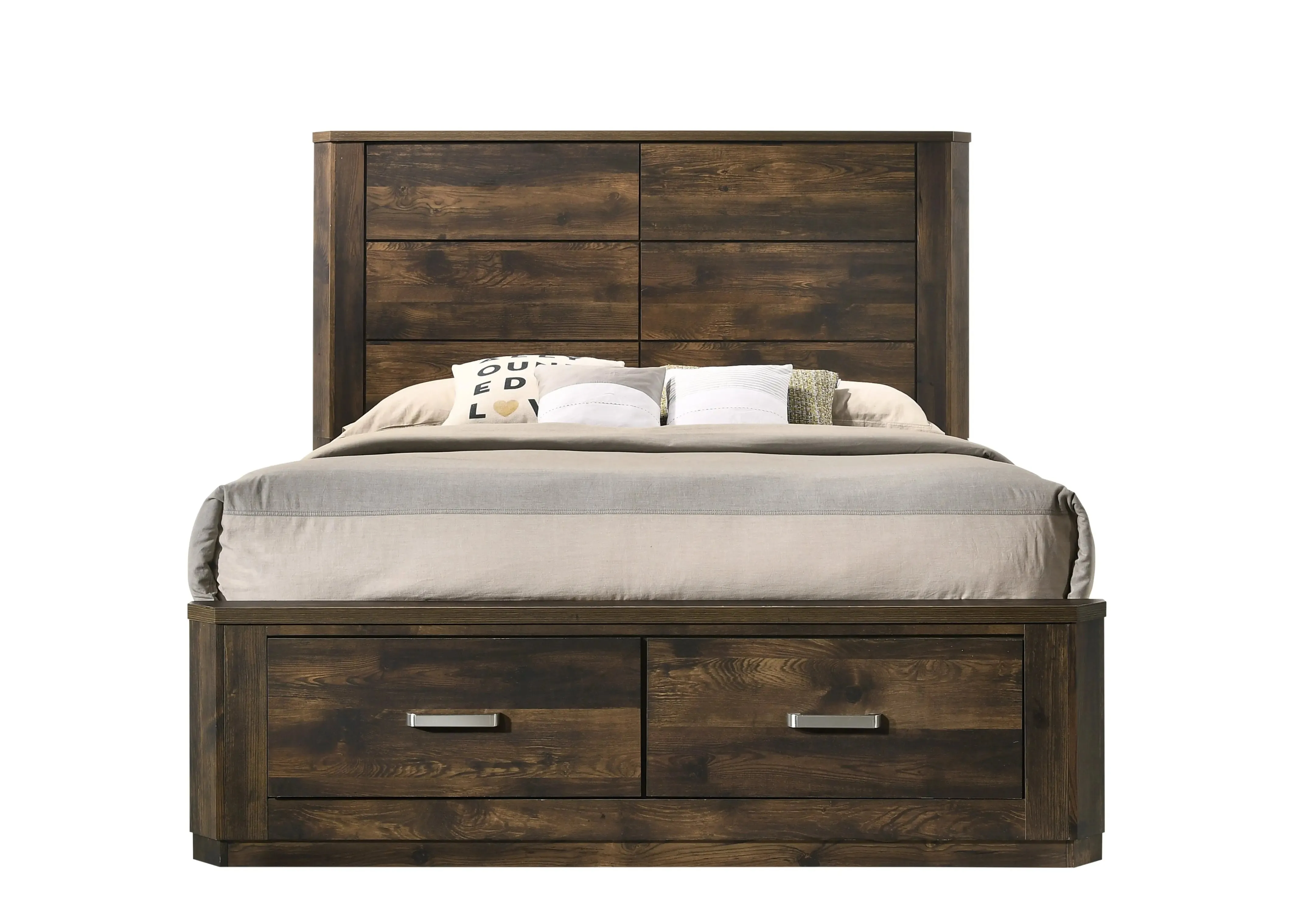 Mira King Bed w/Front Drawers, Rustic Walnut