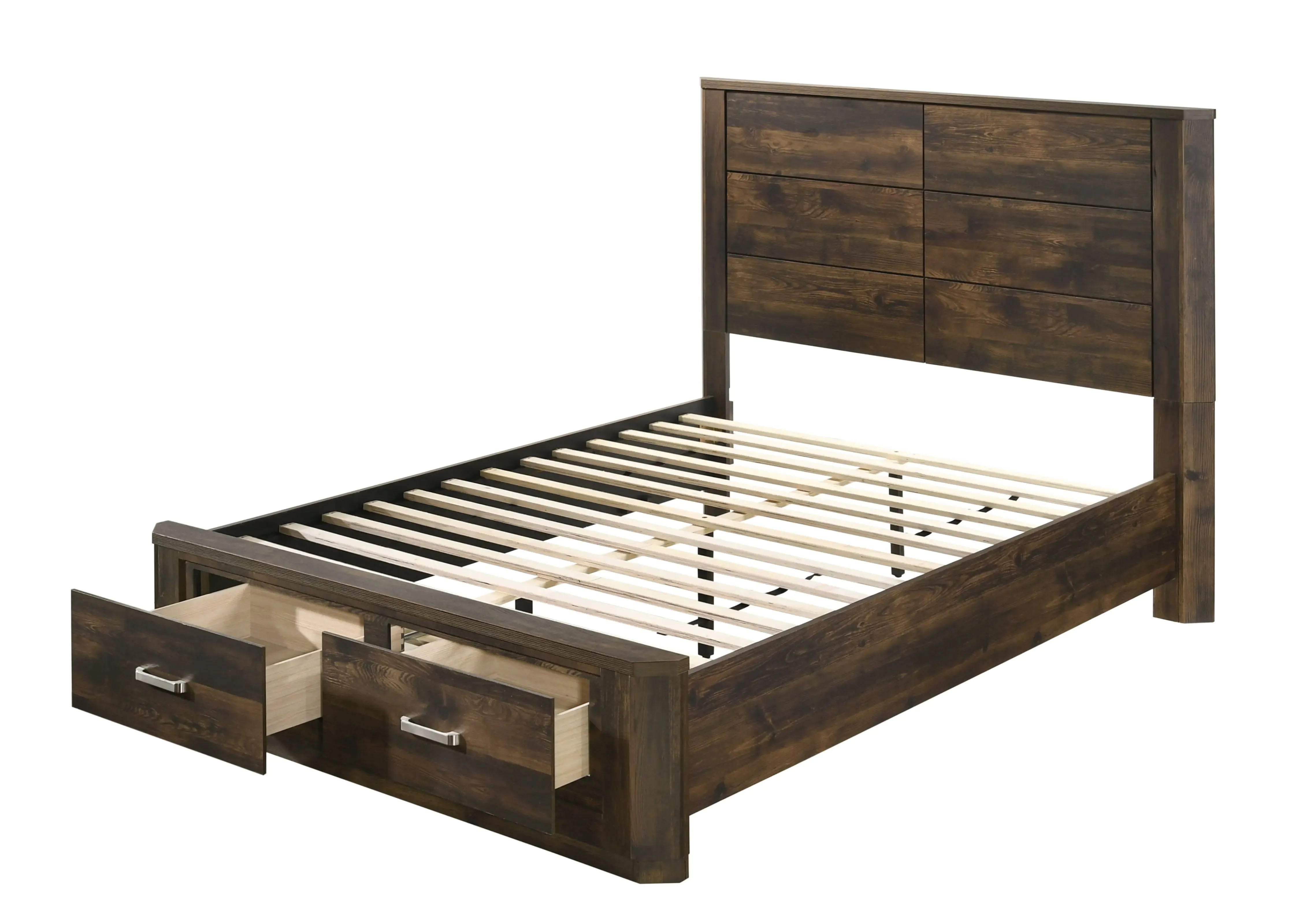 Mira King Bed w/Front Drawers, Rustic Walnut