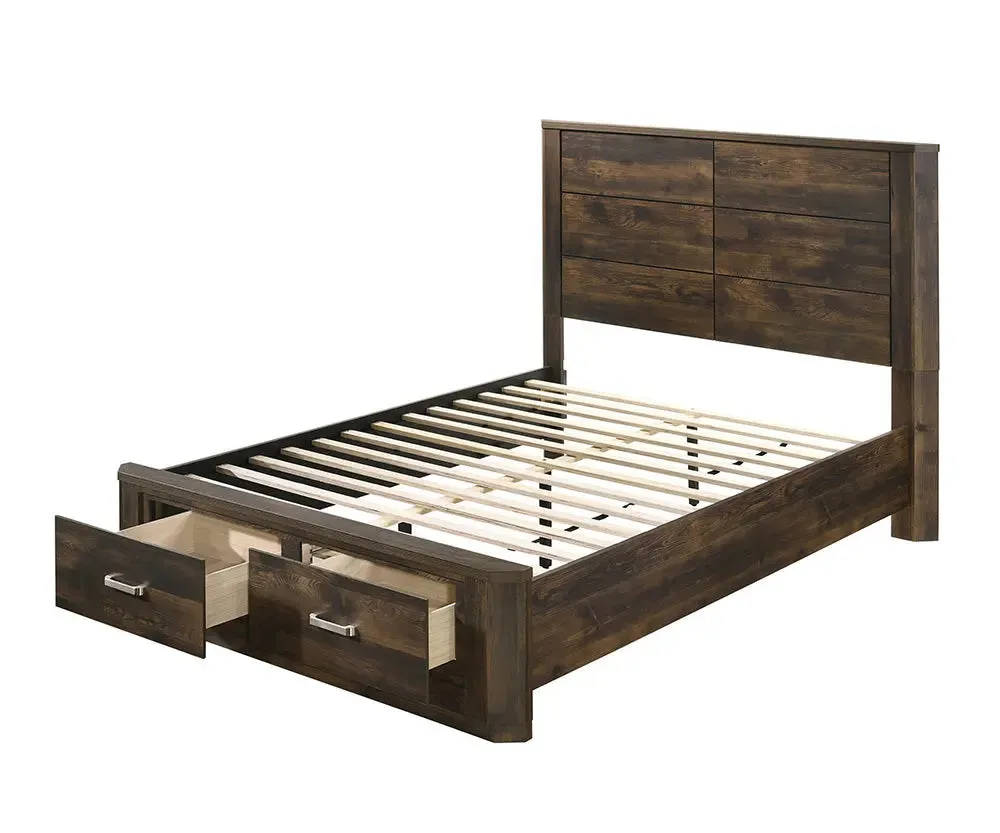 Mira King Bed w/Front Drawers, Rustic Walnut