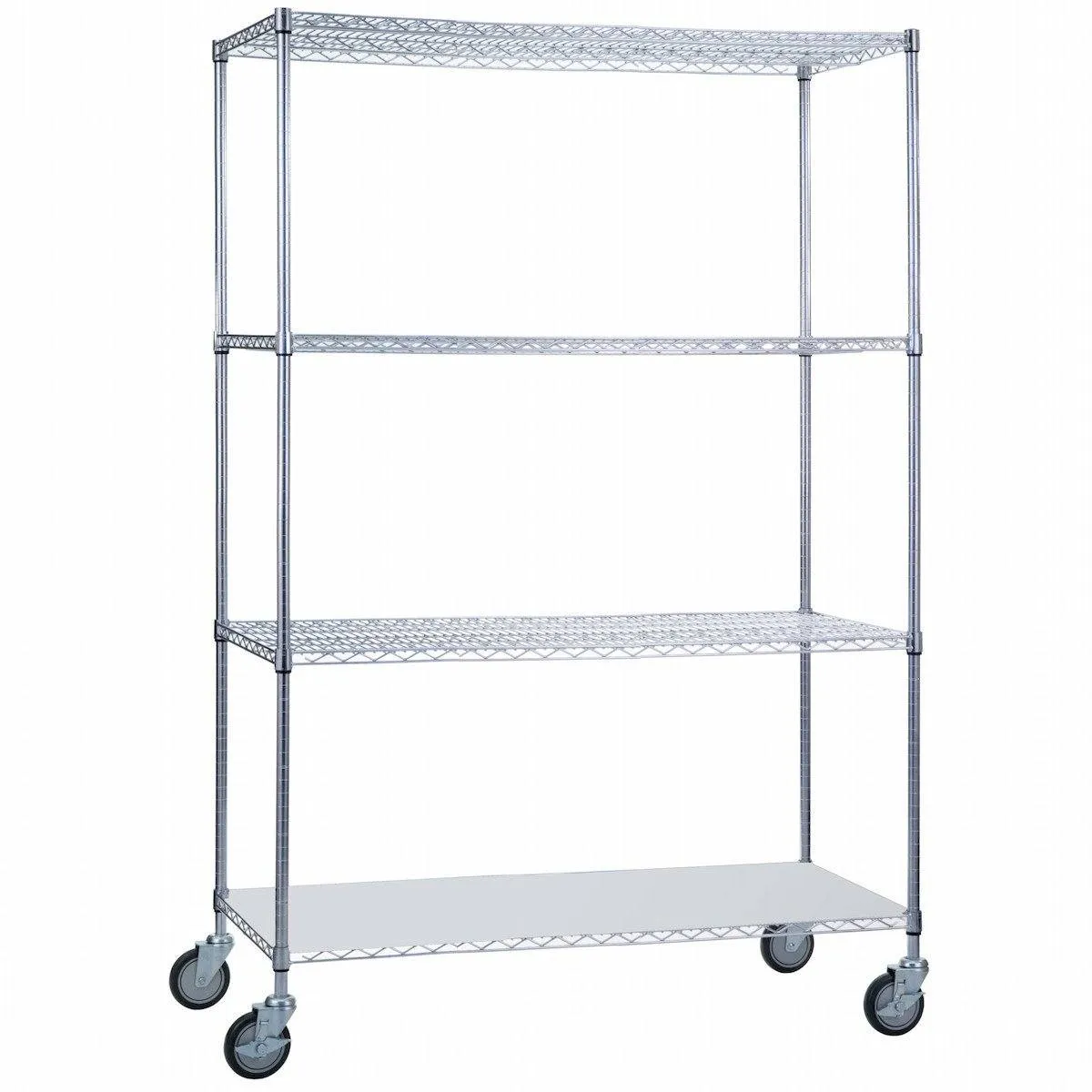 Rolling Wire Shelving Cart 18 x 48 x 68 With Solid Bottom - SHORT