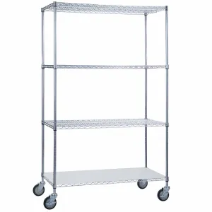 Rolling Wire Shelving Cart 24 x 36 x 68 With Solid Bottom - SHORT