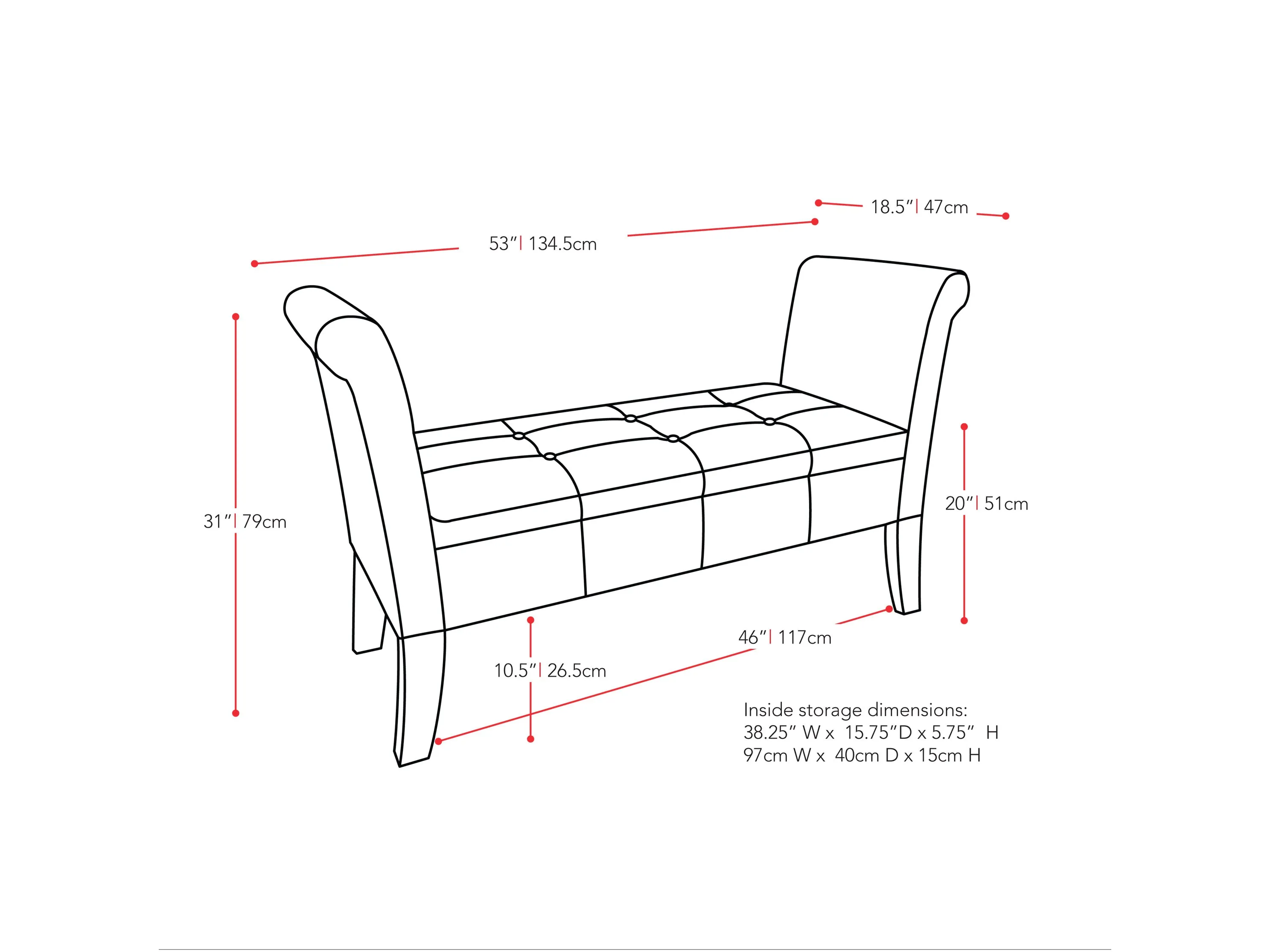 Storage Bench with Arms