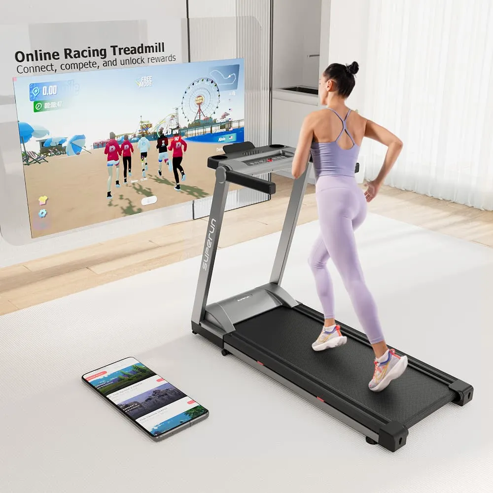 SupeRun® AS02 Inclined Foldable Smart 10 MPH Online Racing Treadmill Silver