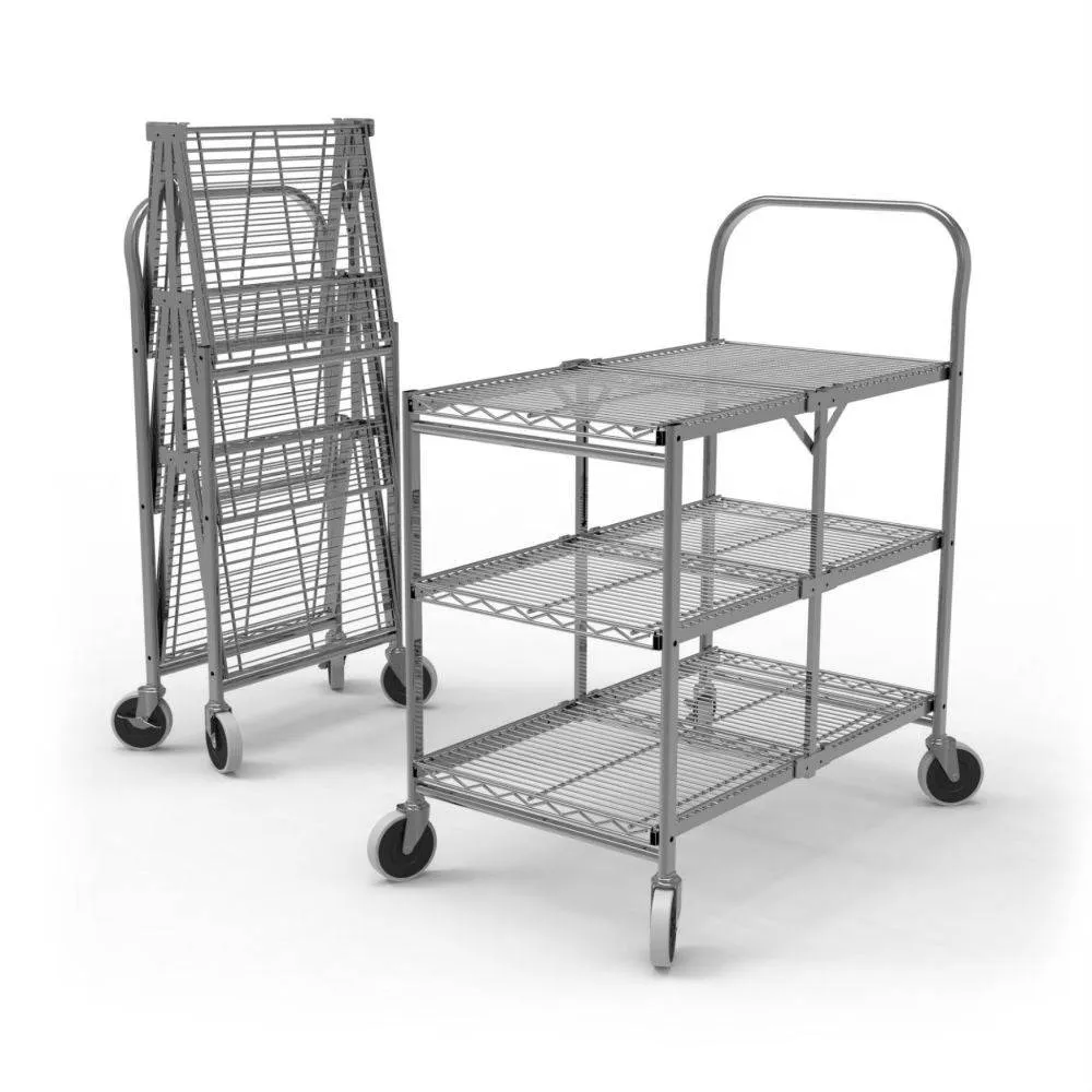 Three-Shelf Collapsible Wire Utility Cart