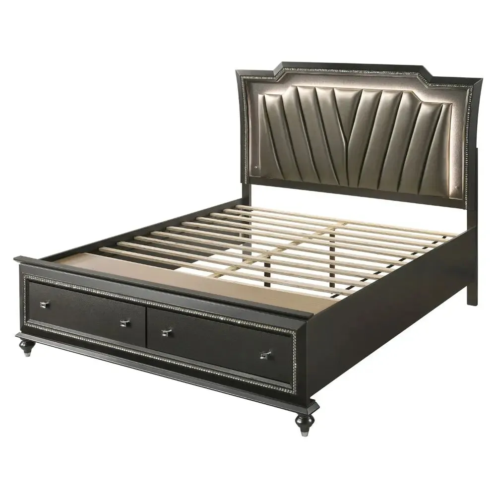 Turner California King Bed w/LED Headboard, Faux Leather & Metallic Gray