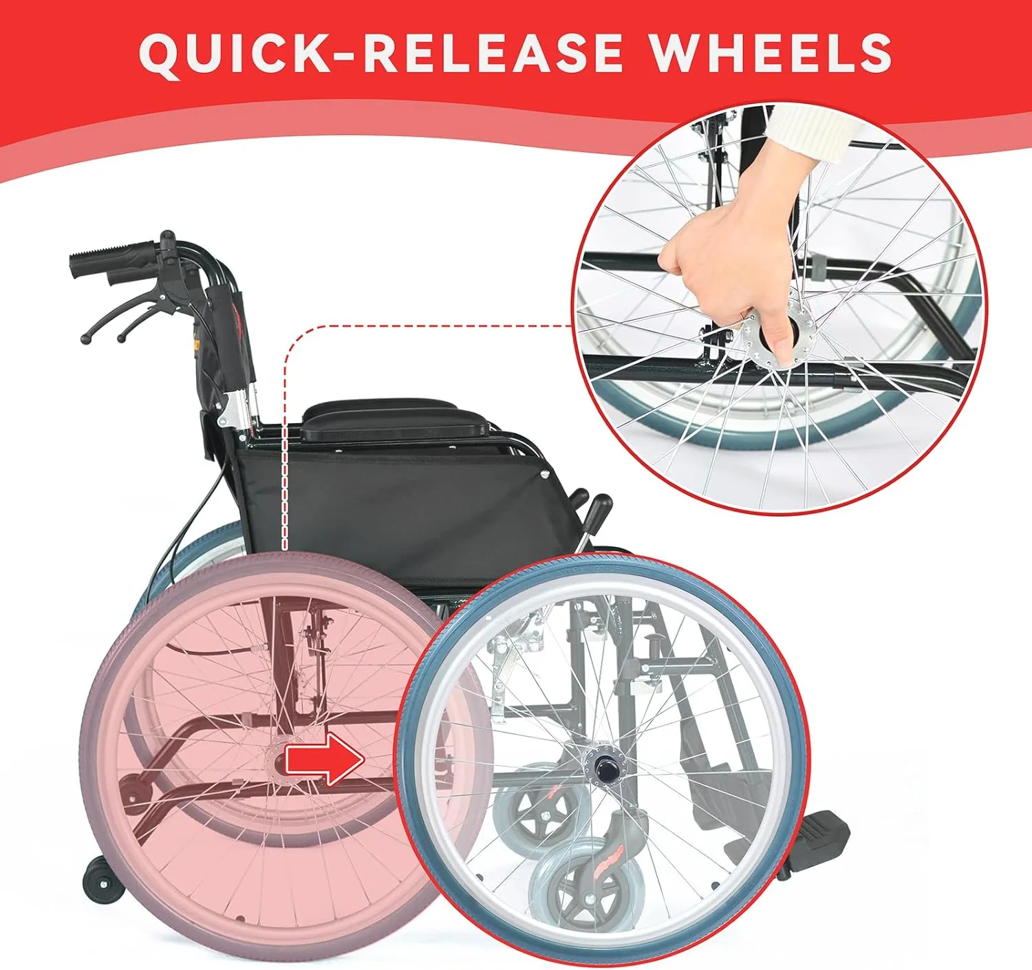 Ultra Lightweight Foldable Wheelchair for Adults - Only 22 lbs | Portable Transport Chair with Handbrakes, Swing Away Footrests, Anti-Tippers