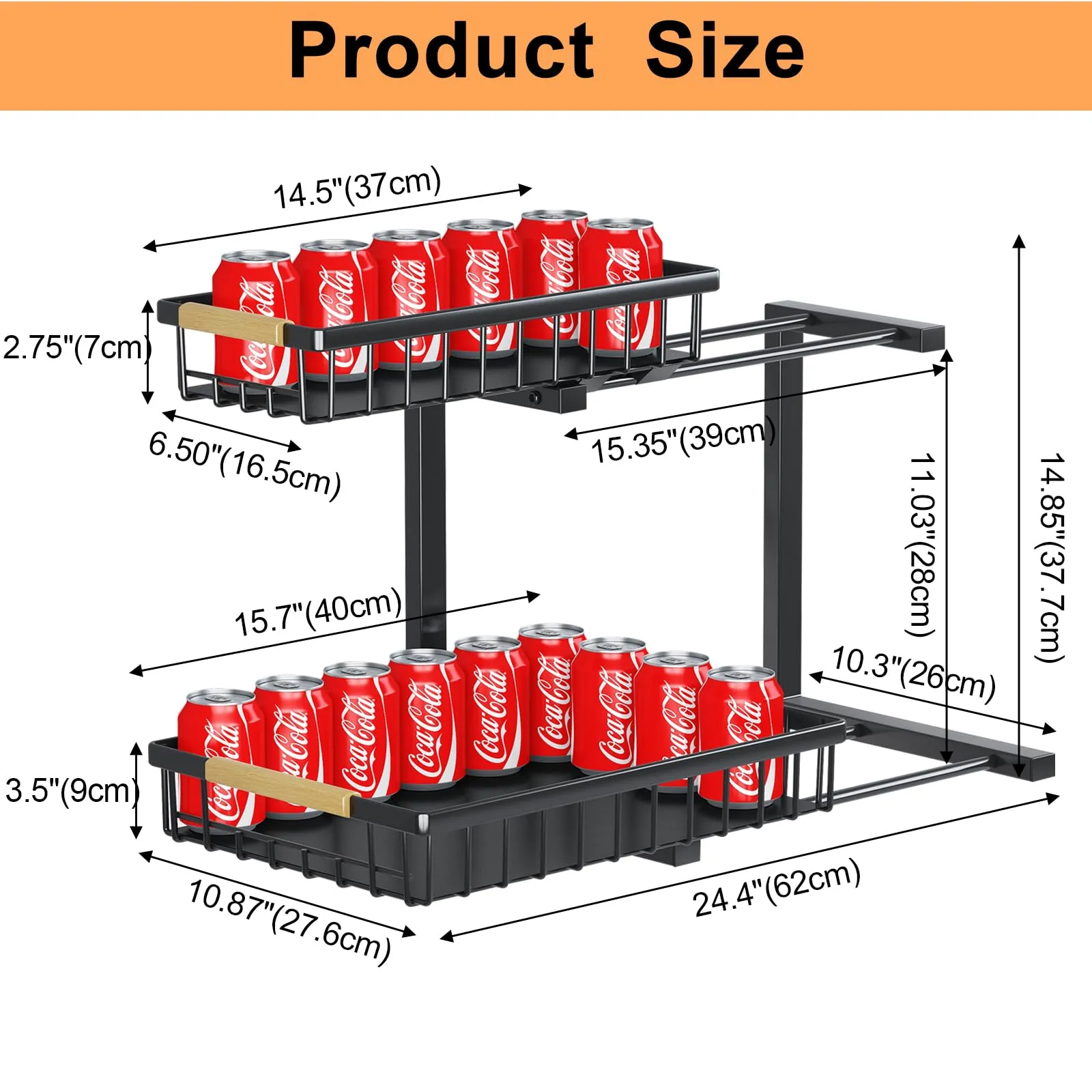 Under Sink Organizer and Storage, 2-Tier Pull Out Cabinet Organizers Shelf, Metal Sliding Drawers Shelves for Kitchen Bathroom Closet Organization, 2 Pack