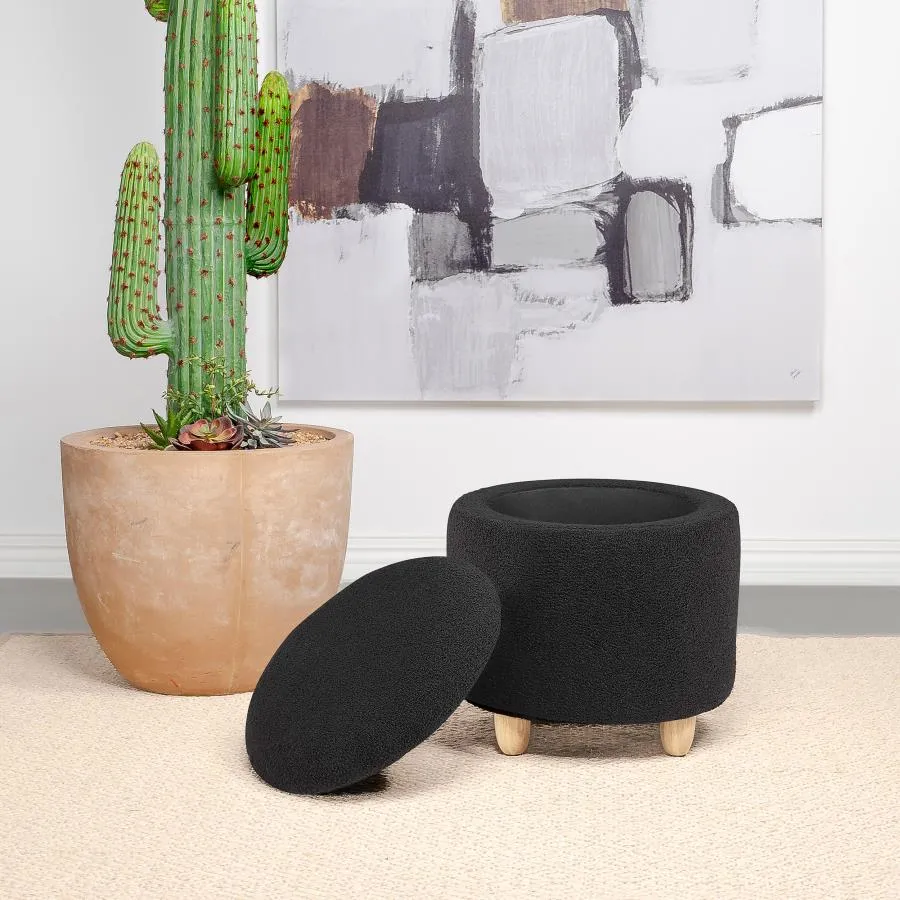 Valia Faux Sheepskin Upholstered Round Storage Ottoman