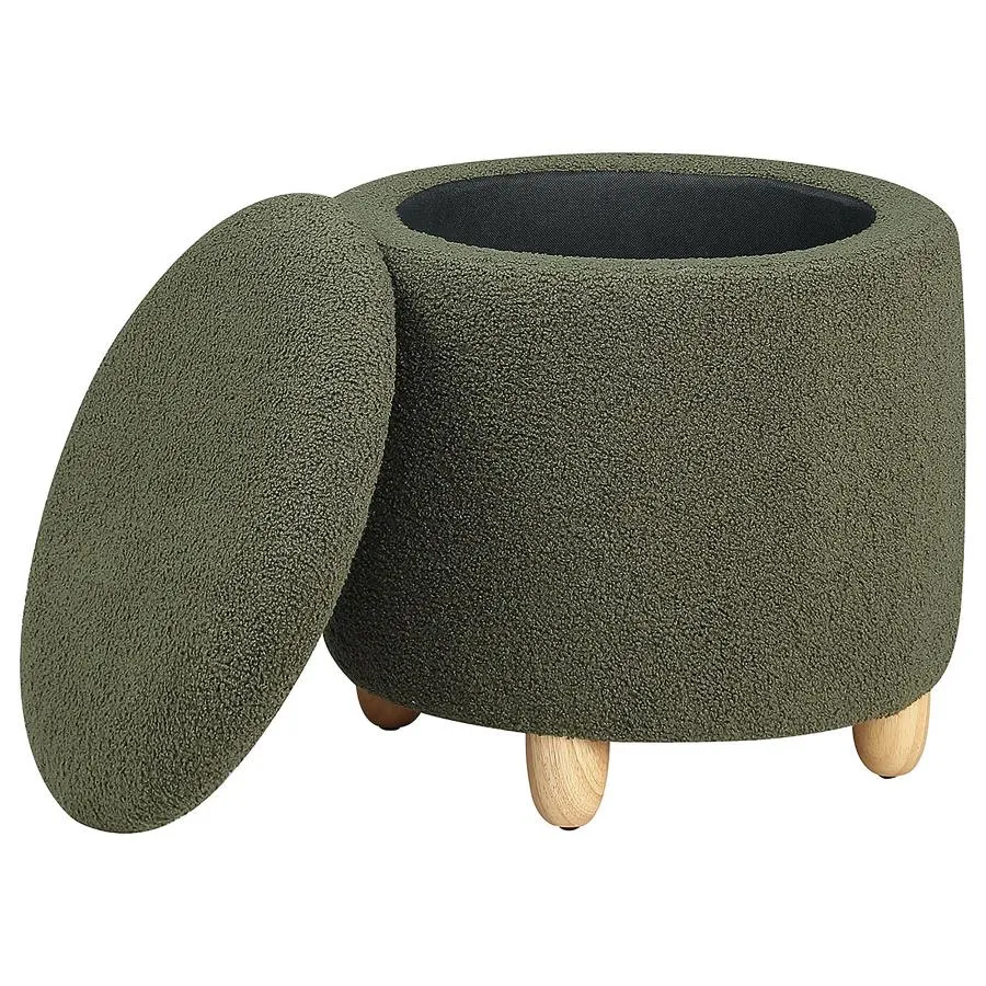 Valia Faux Sheepskin Upholstered Round Storage Ottoman