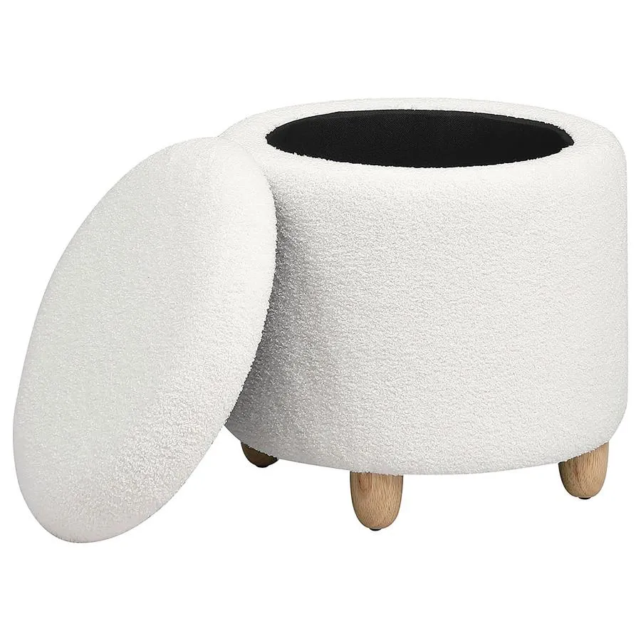 Valia Faux Sheepskin Upholstered Round Storage Ottoman