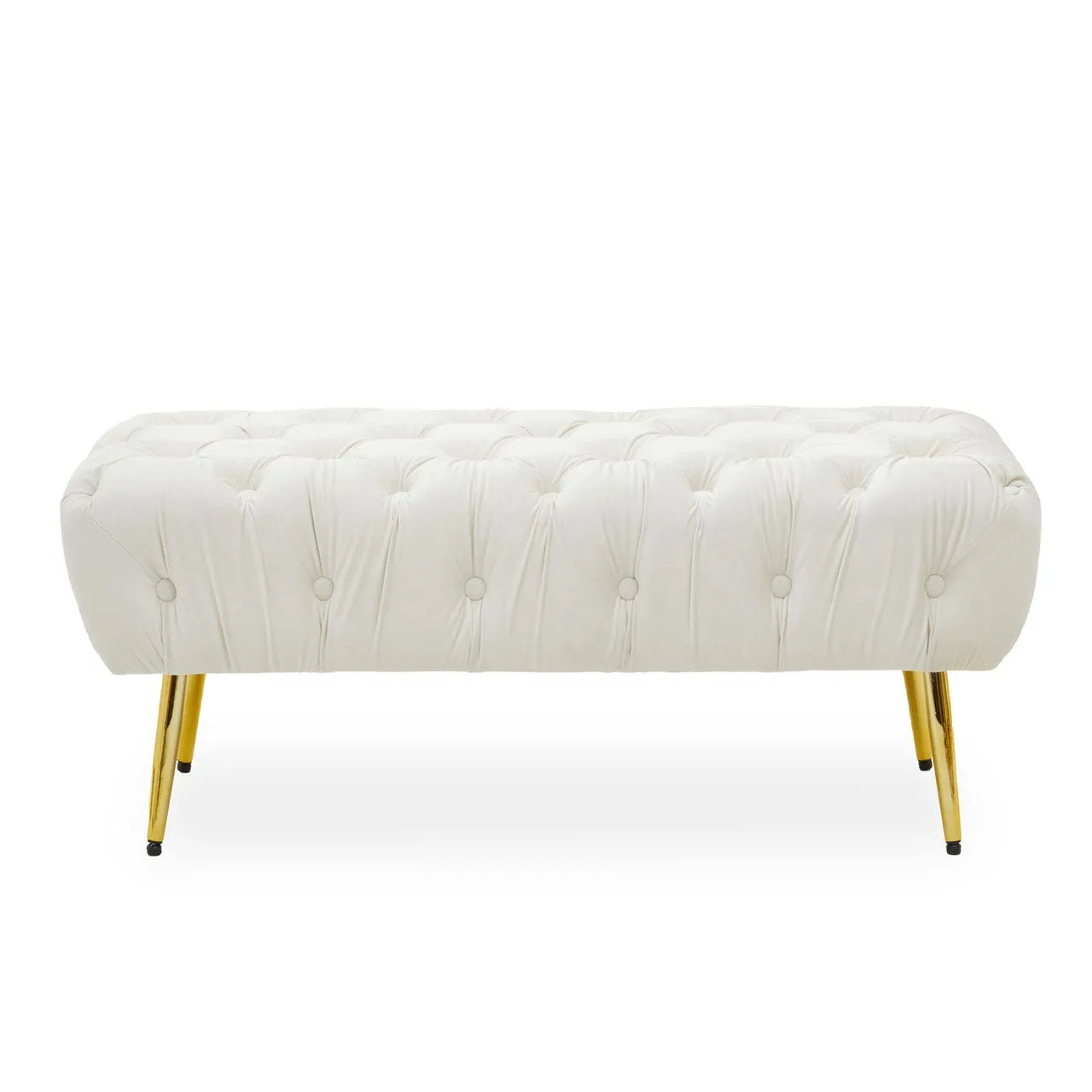 Velvet Footstool/Bench with Gold Legs - Cream