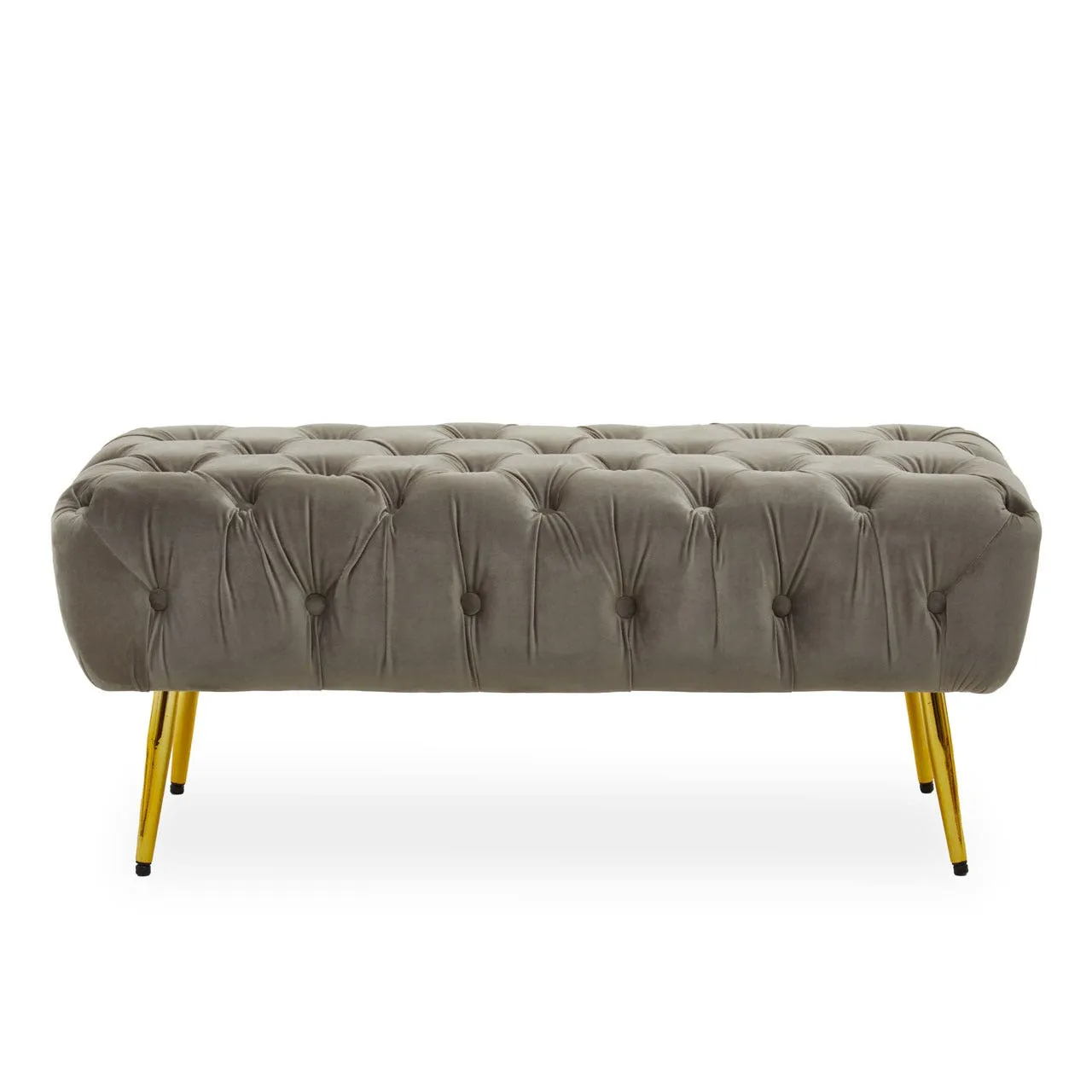 Velvet Footstool/Bench with Gold Legs - Mink