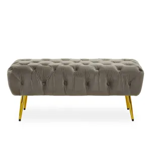 Velvet Footstool/Bench with Gold Legs - Mink