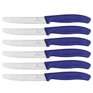 VICTORINOX SWISS CLASSIC TABLE KNIFE SET. 6 PIECES. BLUE - 11 CM