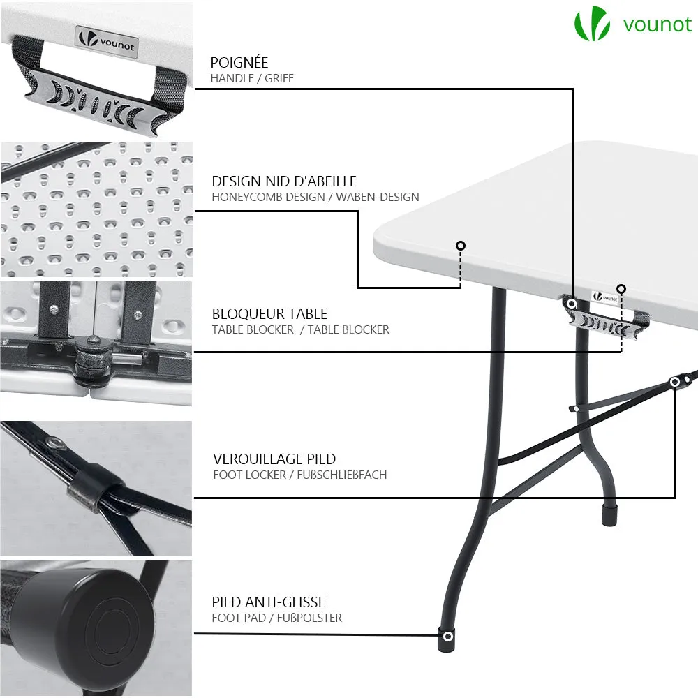 VOUNOT Folding Picnic Table Portable Party Trestle Table for BBQ Camping Indoor Outdoor, White